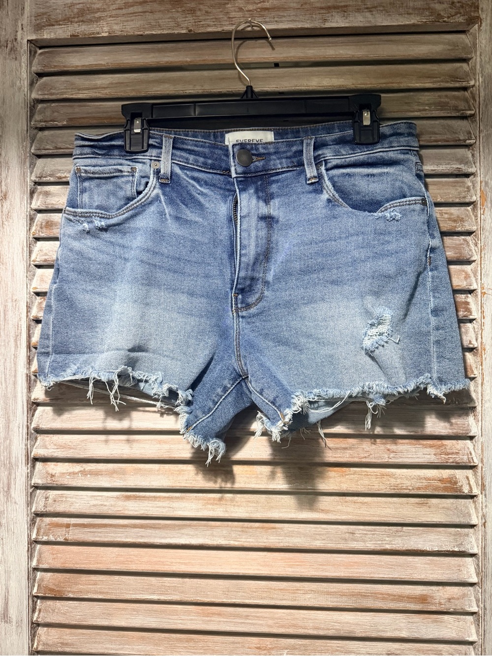 Evereve Light Blue Distressed High-Rise Denim Shorts